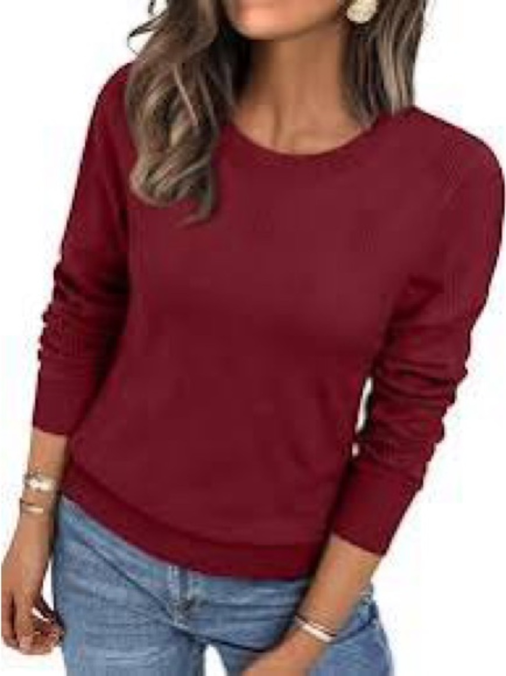 Illusory Women’s Crewneck Long Sleeve Sweater - Burgundy. M